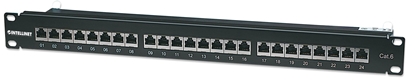 Attēls no Intellinet Patch Panel, Cat6, FTP, 24-Port, 1U, Shielded, 90° Top-Entry Punch-Down Blocks, Black