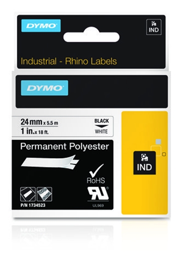 Picture of Dymo Rhino 6000+ Perm. Polyester 24 mm x 5,5 m black to trans.