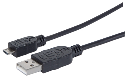 Picture of Manhattan USB-A to Micro-USB Cable, 1.8m, Male to Male, Black, 480 Mbps (USB 2.0), Equivalent to Startech UUSBHAUB6, Hi-Speed USB, Lifetime Warranty, Polybag