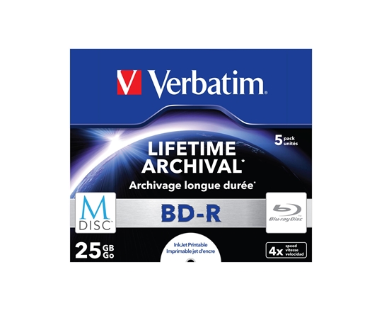 Picture of VERBATIM BluRay M-DISC BD-R   [ jewel case 5 | 25GB | 4x | Inkjet Printable ]