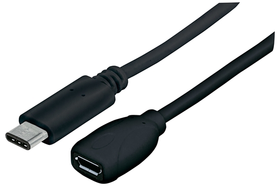 Picture of Manhattan USB-C to Micro-USB Cable, 15cm, Male to Female, 480 Mbps (USB 2.0), Hi-Speed USB, Black, Lifetime Warranty, Polybag