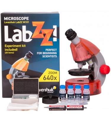Pilt Mikroskops Bērniem ar Eksperimentālo Komplektu K50 Levenhuk LabZZ M101 Oranžā Krāsā 40x-640x 69731