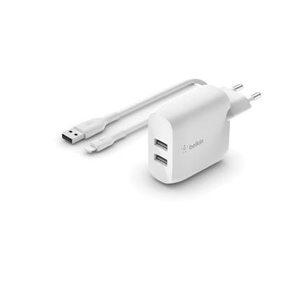 Attēls no Belkin Dual USB-A Charger, 24W incl. Lightning Cable 1m, white