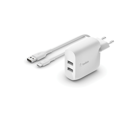 Attēls no Belkin Dual USB-A Charger, 24W incl. USB-C Cable 1m, white