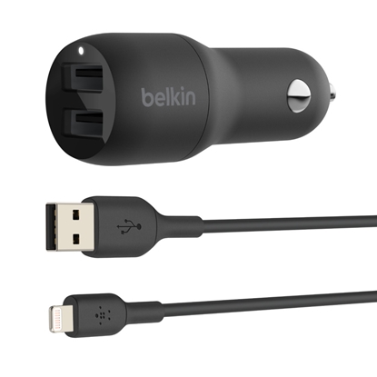 Изображение Belkin USB-A Car Charger 24W 1m Lightning-Cable  CCD001bt1MBK
