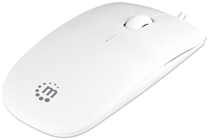 Picture of Manhattan Silhouette Sculpted USB Wired Mouse, White, 1000dpi, USB-A, Optical, Lightweight, Flat, Three Button with Scroll Wheel, Three Year Warranty, Blister
