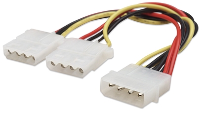 Picture of Manhattan Power Y Cable, 5.25" Male to dual 5.25" Female, 4-pin Molex, 20cm, Lifetime Warranty, Polybag