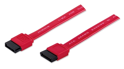 Picture of Manhattan SATA Data Cable, 7-Pin, 50cm, Male to Male, 6 Gbps, Red, Lifetime Warranty, Polybag