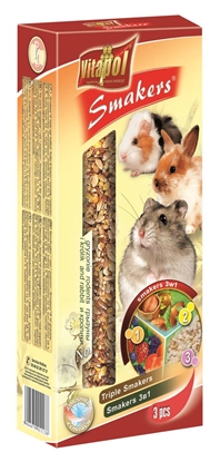 Picture of Vitapol Mix flasks (walnut-fruits-fruits-popcorn) for rodents - 3 pcs. - 135 g