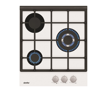 Attēls no Simfer | H4.305.HGSBB | Hob | Gas on glass | Number of burners/cooking zones 3 | Rotary knobs | White