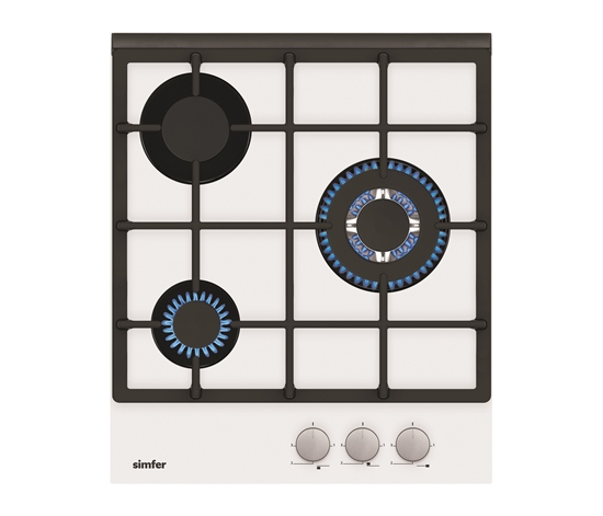 Изображение Simfer | H4.305.HGSBB | Hob | Gas on glass | Number of burners/cooking zones 3 | Rotary knobs | White