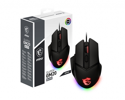 Picture of MSI CLUTCH GM20 ELITE Optical Gaming Mouse '6400 DPI Optical Sensor, 6 Programmable button, Dual-Zone RGB, Ergonomic design, OMRON Switch with 20+ Million Clicks, Weight Adjustable, Red LED'