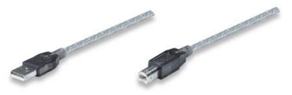 Picture of Manhattan USB-A to USB-B Cable, 11m, Male to Male, Active, 480 Mbps (USB 2.0), Built In Repeater, Hi-Speed USB, Translucent Silver, Three Year Warranty, Polybag