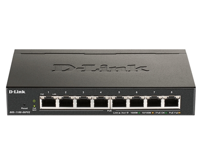 Attēls no D-Link DGS-1100-08PV2 network switch Managed L2/L3 Gigabit Ethernet (10/100/1000) Power over Ethernet (PoE) Black
