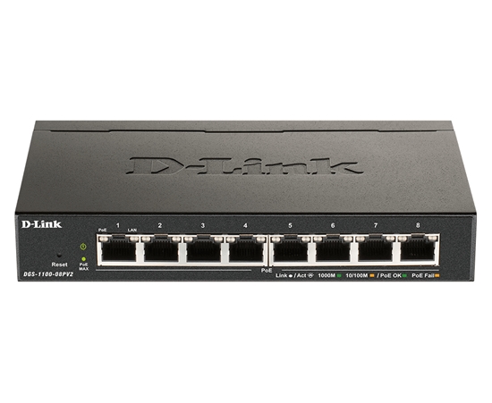 Picture of D-Link DGS-1100-08PV2 network switch Managed L2/L3 Gigabit Ethernet (10/100/1000) Power over Ethernet (PoE) Black