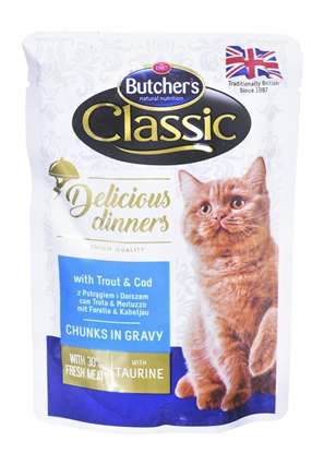 Attēls no BUTCHER'S Delicious Dinners with trout and cod - wet cat food - 100 g