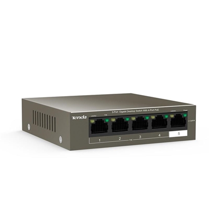 Picture of Tenda TEG1105P-4-63W-EU network switch Gigabit Ethernet (10/100/1000) Power over Ethernet (PoE) Grey