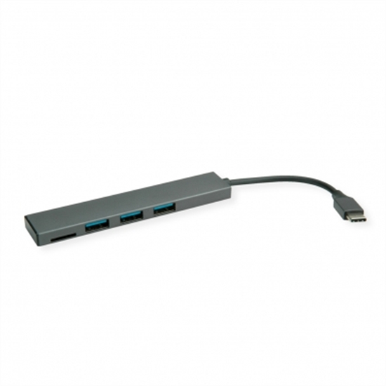 Изображение ROLINE USB 3.2 Gen 1 Hub, 3 Ports, Type C connection cable, with Card Reader