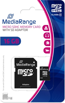 Attēls no MEMORY MICRO SDHC 16GB C10/W/ADAPTER MR958 MEDIARANGE