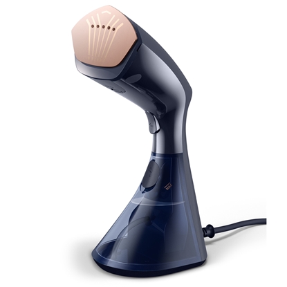 Attēls no Philips 8000 Series Handheld Steamer with brush GC810/20 1600W, 230ml water tank, heated plate,  2-in-1 vertical and horizontal steaming function, Anti Calc Technology -  Style Mat - Blue and Copper