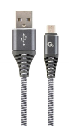 Attēls no Gembird USB Male - Micro USB Male Premium cotton braided 1m Space Grey/White