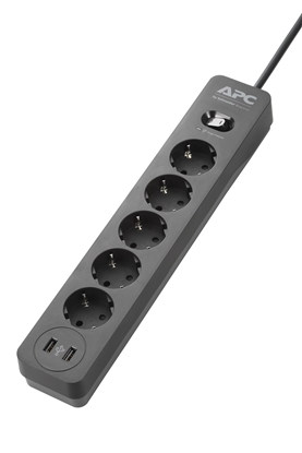 Pilt APC Essential SurgeArrest 5 Outlet 2 USB Ports Black 230V Germany