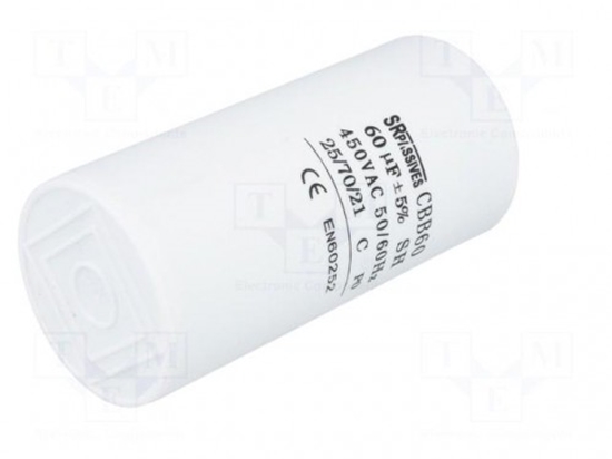 Изображение Capacitor: motors, run; 60uF; 450V; ¨50x106mm; -25÷70°C; ±5%; 3000h