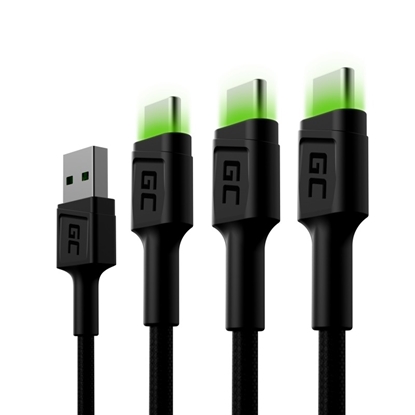 Attēls no Green Cell USB Male - USB Type-C Male x 3 1.2m LED Backlight