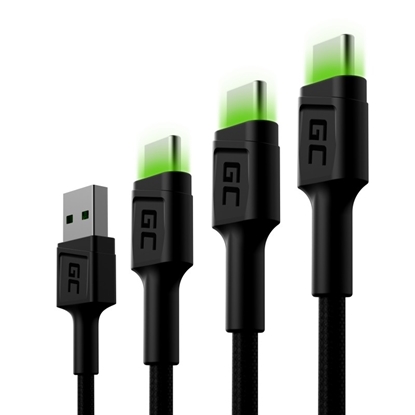 Attēls no Green Cell USB Male - USB Type-C Male Set 3x with LED Diode 1.2m