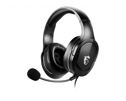 Изображение MSI IMMERSE GH20 Gaming Headset '3.5mm inline with audio splitter accessory, Black, 40mm Drivers, Unidirectional Mic, PC & Cross-Platform Compatibility'