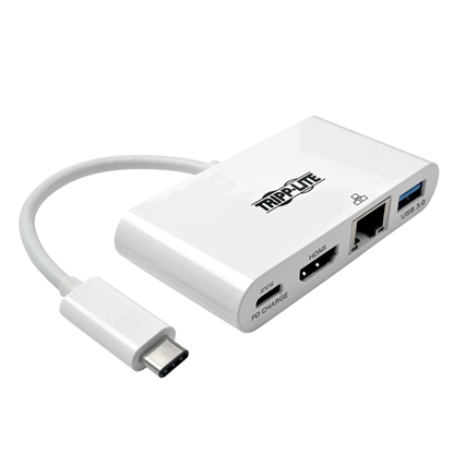 Изображение Tripp Lite U444-06N-H4GU-C USB-C Multiport Adapter - 4K HDMI, USB-A Port, GbE, 60W PD Charging, HDCP, White