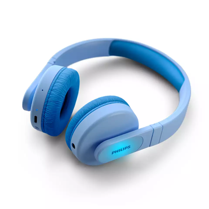 Picture of Philips Kids wireless on-ear headphones TAK4206BL/00, Volume limited <85 dB, App-based parental controls, Light-up ear cups, Blue