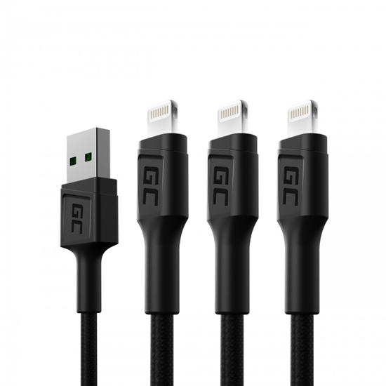 Picture of Green Cell GC Ray Cable Set 3x USB - Lightning with the LED Diode Fast Charging 1.2m