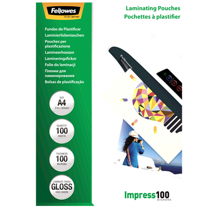 Attēls no Laminēšanas plēves Fellowes A4 Glossy 100 Micron Laminating Pouch - 100 pack