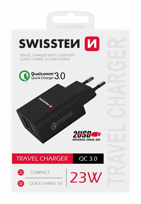 Attēls no Swissten Premium Travel Charger 2x USB / QC3.0 23W