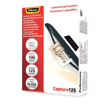 Изображение Fellowes Glossy 125 Micron Card Laminating Pouch - 54x86 mm