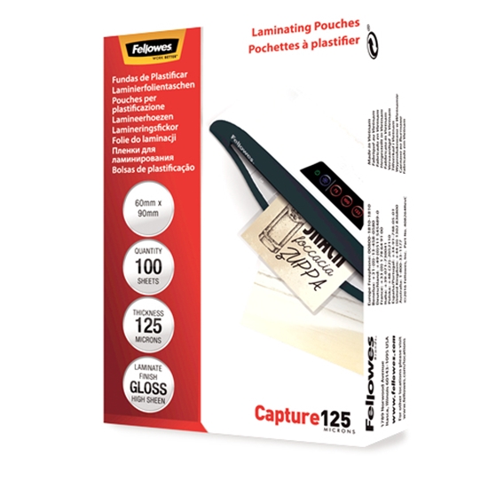 Picture of Fellowes Glossy 125 Micron Card Laminating Pouch - 60x90 mm