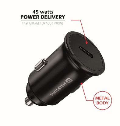 Изображение Swissten 45W PD Metal Car Charger Adapter USB-C