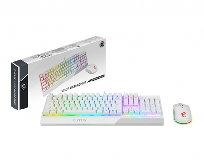 Picture of MSI VIGOR GK30 COMBO WHITE MEMchanical Gaming Keyboard + Gaming Mouse Bundle 'UK Layout, 6-Zone RGB Lighting Keyboard, Dual-Zone RGB Lighting Mouse, 5000 DPI Optical Sensor, Center'