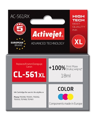 Изображение Activejet AC-561RX Ink cartridge (replacement for Canon CL-561XL; Premium; 18 ml; color)