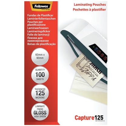 Picture of Fellowes Glossy 125 Micron Card Laminating Pouch - 60x90 mm