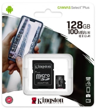 Pilt 128GB Atmiņas karte MICRO SDXC Kingston Canvas ar SD adapteri, UHS-I
