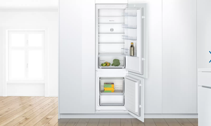 Pilt Bosch Serie 2 Refrigerator KIV87NSF0 Energy efficiency class F, Built-in, Combi, Height 177 cm, Fridge net capacity 200 L, Freezer net capacity 70 L, 39 dB, White