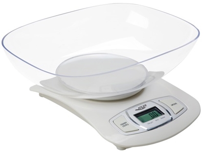 Picture of Adler AD 3137 Kitchen scales, Capacity 5 kg , Graduation 1g, Big LCD Display, Auto-zero/Auto-off, Large bowl, White Adler Adler AD 3137  Maximum weight (capacity) 5 kg, Graduation 1 g, Display type LCD, White