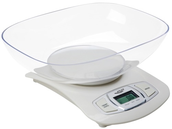 Picture of Adler AD 3137 Kitchen scales, Capacity 5 kg , Graduation 1g, Big LCD Display, Auto-zero/Auto-off, Large bowl, White | Adler | Adler AD 3137 | Maximum weight (capacity) 5 kg | Graduation 1 g | Display type LCD | White