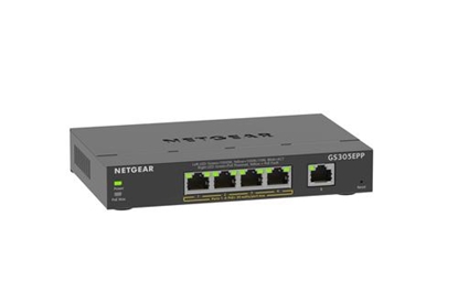 Attēls no NETGEAR 5-Port Gigabit Ethernet High-Power PoE+ Plus Switch (GS305EPP) Managed L2/L3 Gigabit Ethernet (10/100/1000) Power over Ethernet (PoE) Black