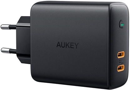 Изображение AUKEY PA-D5 GaN mobile device charger Black 2xUSB C Power Delivery 3.0 63W 6A Dynamic Detect