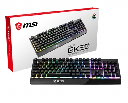 Attēls no MSI VIGOR GK30 RGB MEMchanical Gaming Keyboard ' DE Layout, MECH. Membrane switches, 6-Zone RGB Lighting, RGB Mystic Light, water repellent keyboard design'