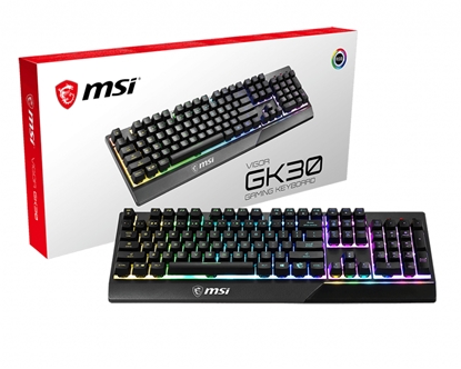 Picture of MSI VIGOR GK30 RGB MEMchanical Gaming Keyboard ' DE Layout, MECH. Membrane switches, 6-Zone RGB Lighting, RGB Mystic Light, water repellent keyboard design'
