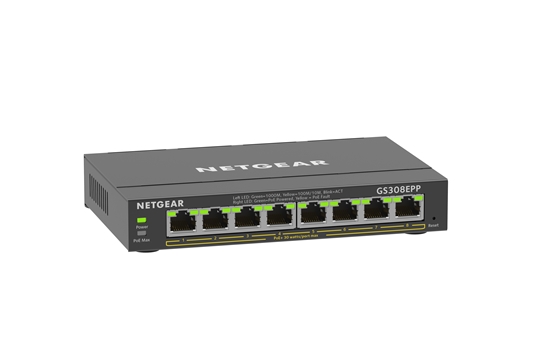 Picture of NETGEAR 8-Port Gigabit Ethernet High-Power PoE+ Plus Switch (GS308EPP) Managed L2/L3 Gigabit Ethernet (10/100/1000) Power over Ethernet (PoE) Black
